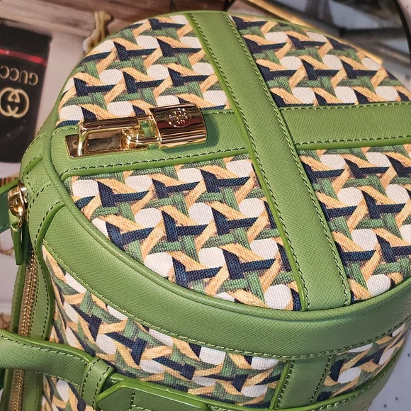 Tory Burch Riviera Green Wicker Print Leaf Patterned Women's Satchel Bag - Picture 7 of 16